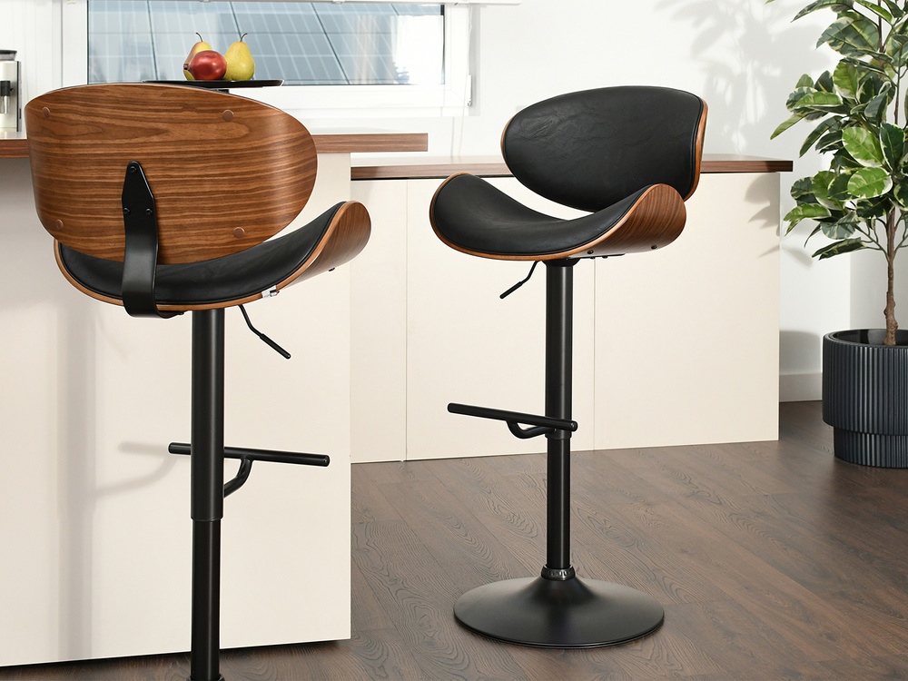 Hocker i valnød med sorte ben HOCKER i valnød