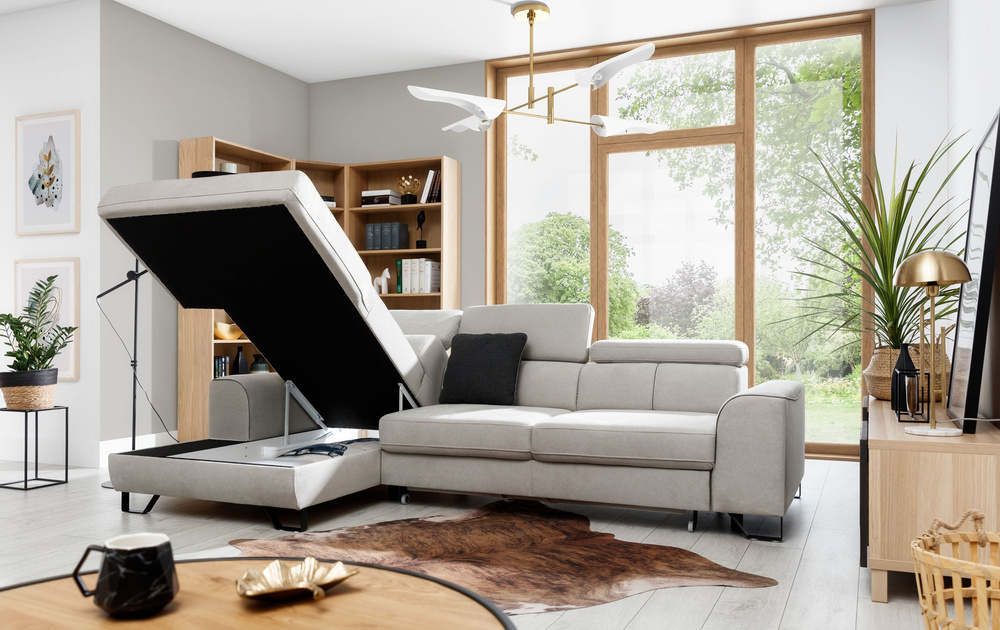 Hjørnesofa med beholder beige ASTI MINI