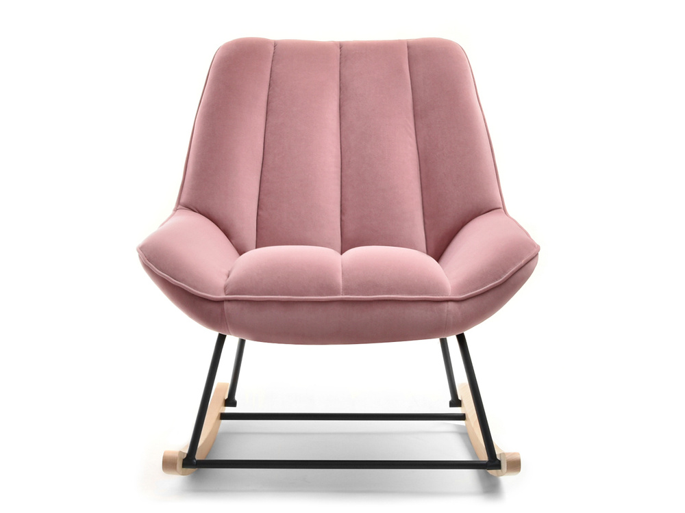 Lyserød velourlænestol med sorte ben BERTA