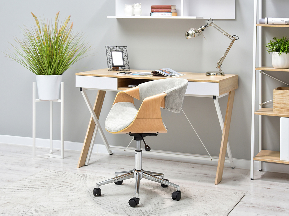 Kontorlænestol grå/natur eg krom ben RAPID