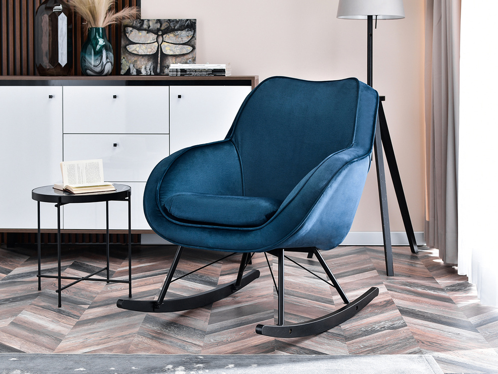 Velourlænestol marineblå sorte ben COCO