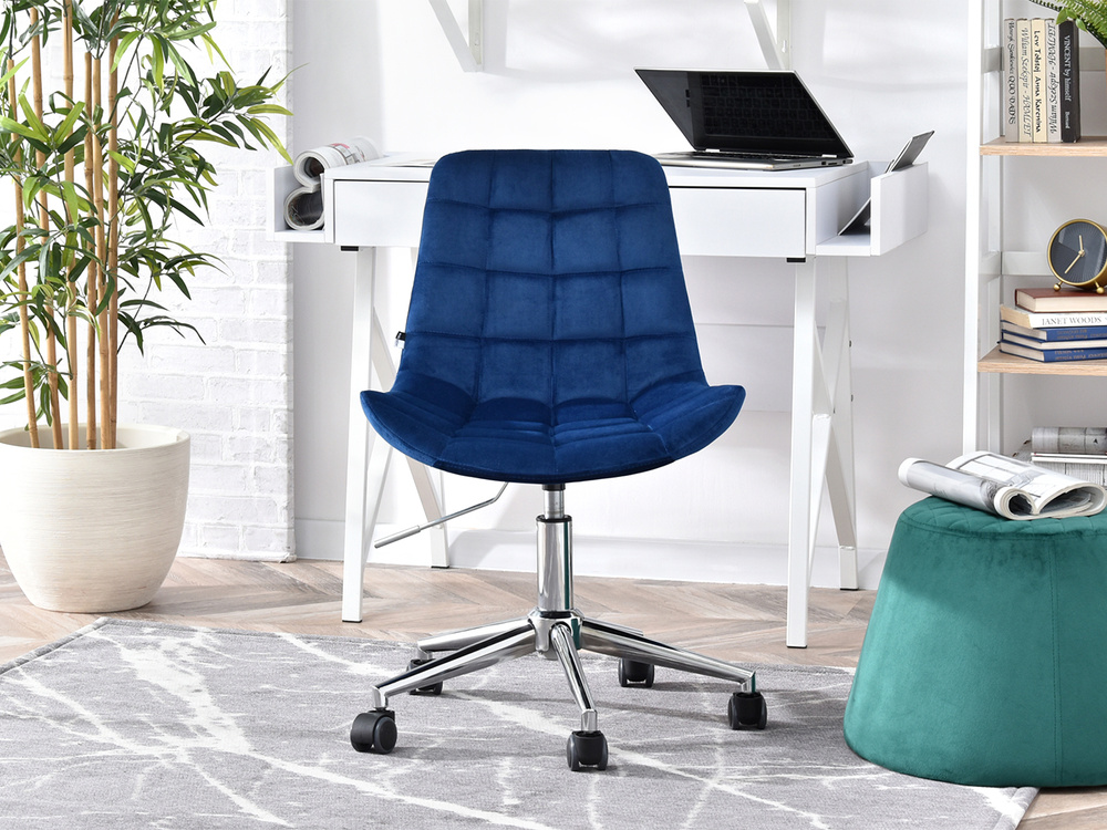 Velour-lænestol marineblå kromben ELIOR