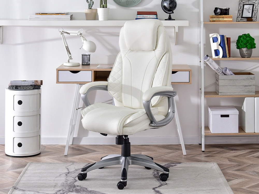 Kontorlænestol med hvide, grå ben HAMPTON