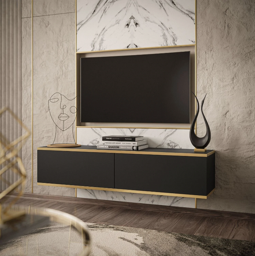 Sort tv bænk 135 cm ORO