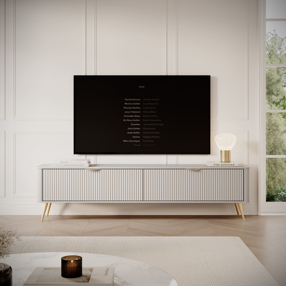 Beige tv-bord 200 cm, sort ben CALMA