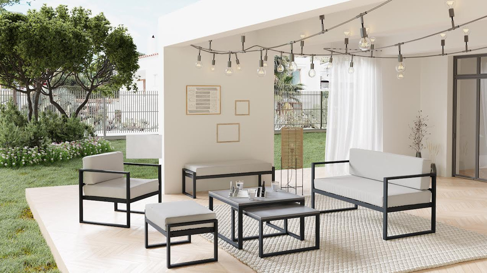 Havebænk beige/ sort 128 cm MONAKO