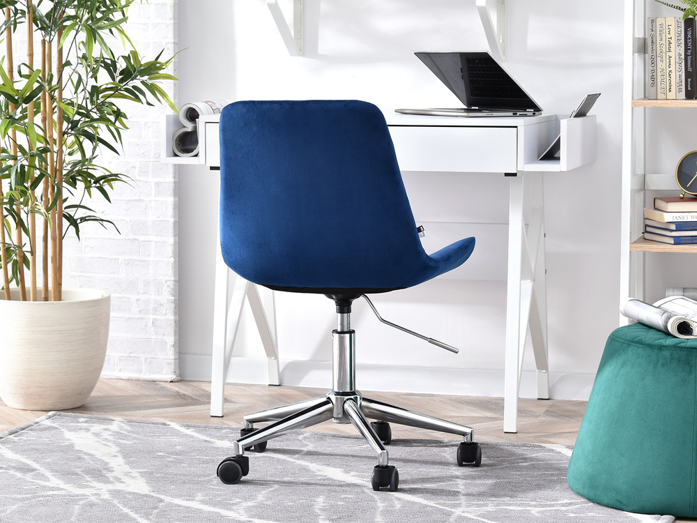 Velour-lænestol marineblå kromben ELIOR